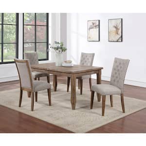 Riverdale Driftwood Brown Wood Dining Table Set with 4-Beige-Upholstered Chairs 5-Piece