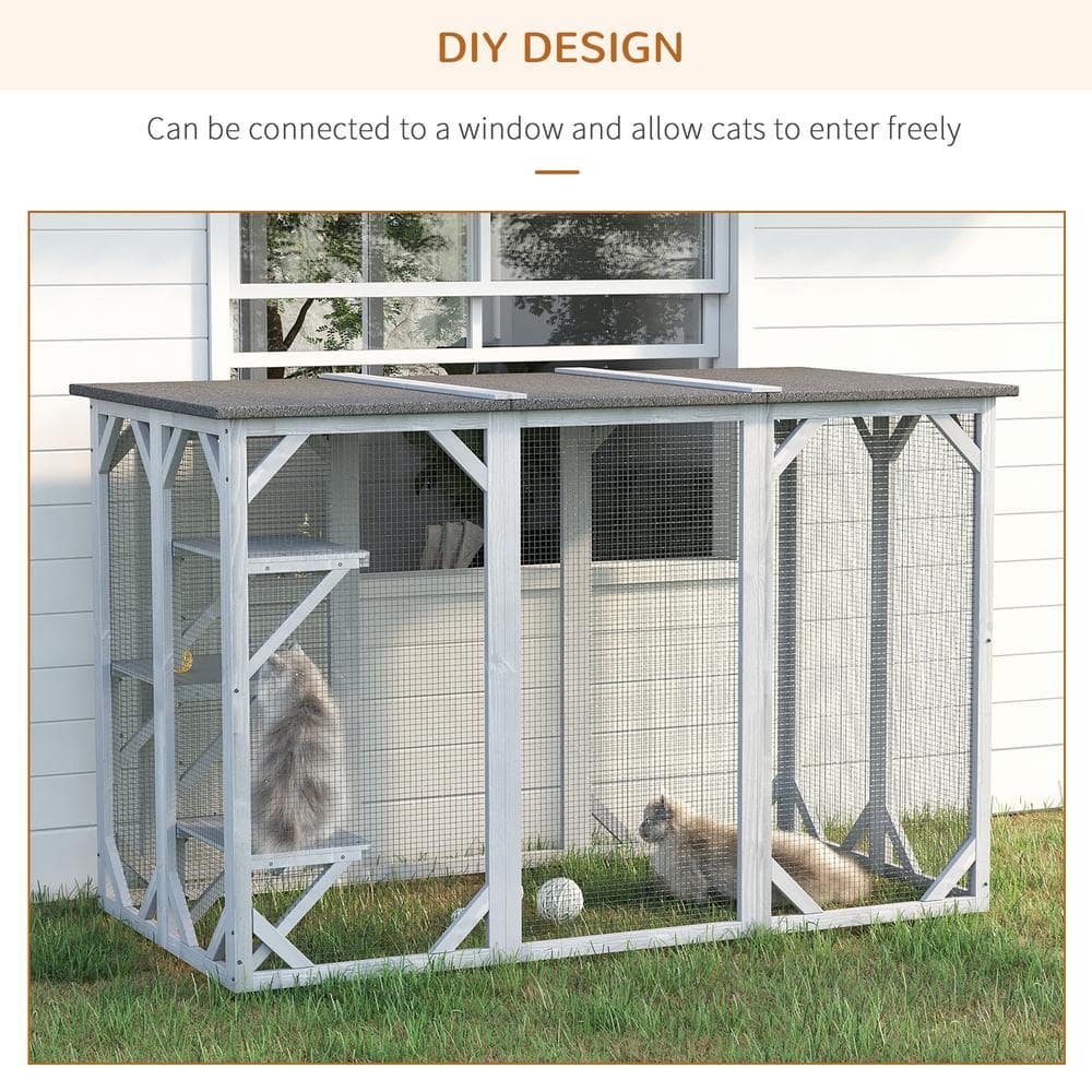 Gray Solid Wood Freestanding Outdoor Cat House with Asphalt Roof