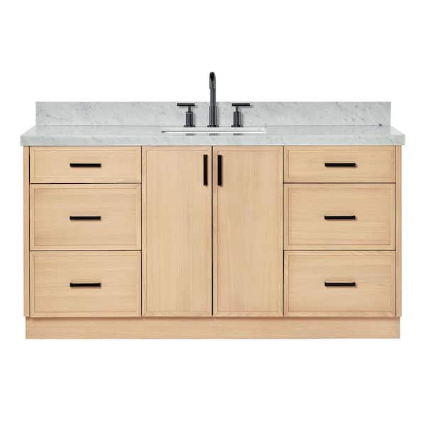Kelly 66 in. W x 22 in. D x 36 in. H Single Bath Vanity in Oak with Italian Carrara Marble Top