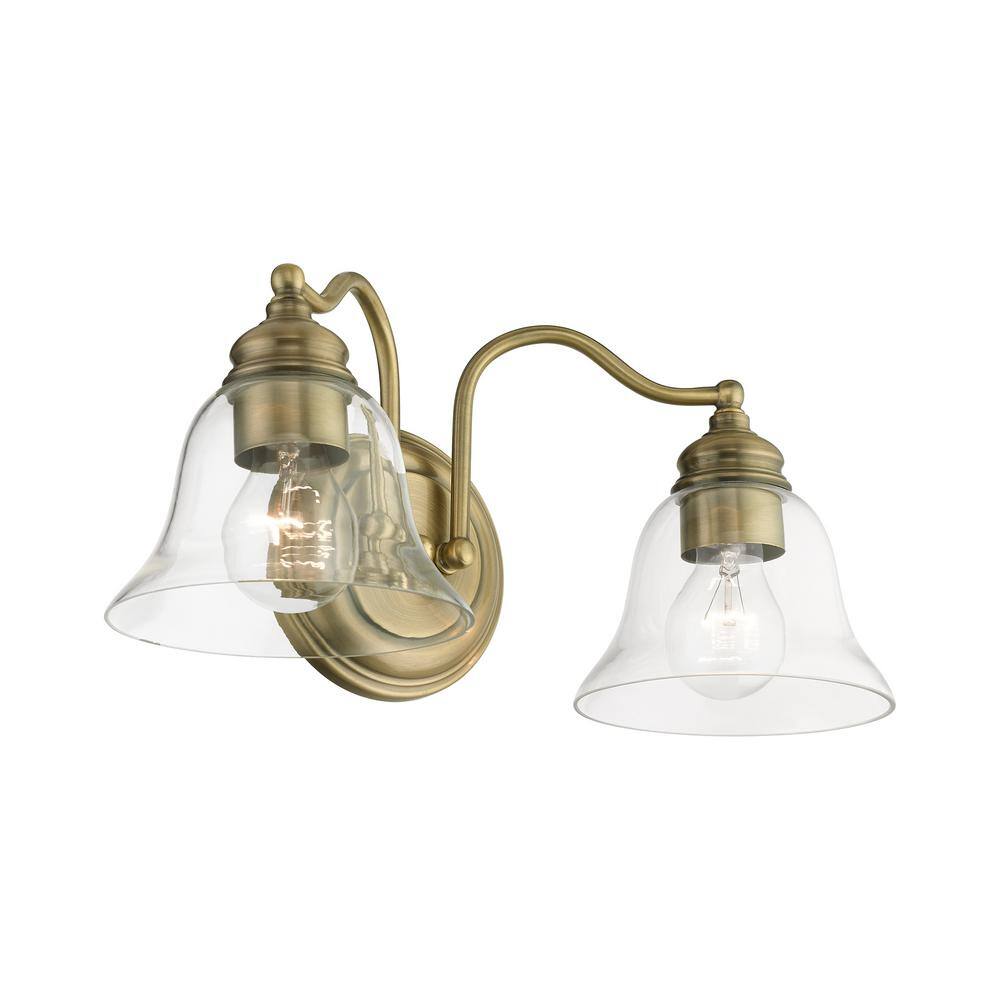 Antique Brass Dual-Light Vanity with Hand-Blown Clear Glass Shade