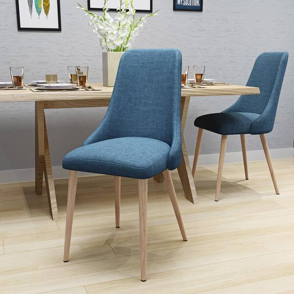 Sabine Muted Blue and Light Walnut Fabric Dining Chairs Set of 2