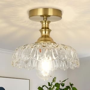 Essel 9.44 in. 1-Light Clear Modern Mid Century Semi-Flush Mount Ceiling Light with Flower Shape Glass Shade