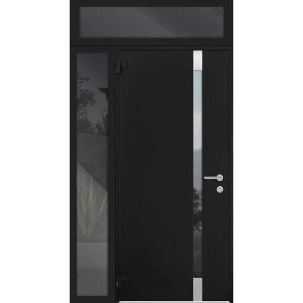 VDOMDOORS 6777 48 in. x 96 in. Left Hand/Outswing Tinted Glass Black Enamel Steel Prehung Front Door with Hardware