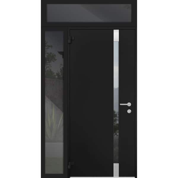 VDOMDOORS 6777 50 in. x 96 in. Left Hand/Outswing Tinted Glass Black Enamel Steel Prehung Front Door with Hardware
