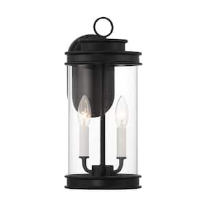 Englewood 15 in. Matte Black Outdoor Hardwired Wall Lantern Sconce with Clear Glass and No Bulbs Included