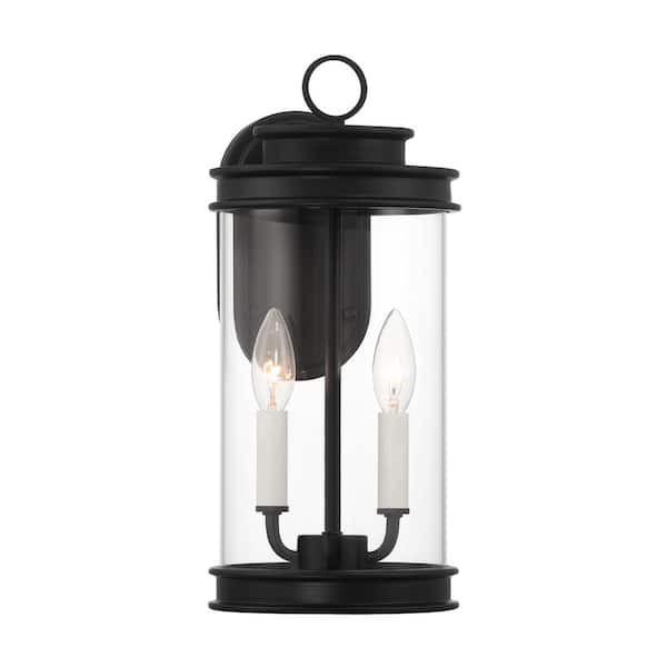 Savoy House Englewood 15 in. Matte Black Outdoor Hardwired Wall Lantern Sconce with Clear Glass and No Bulbs Included