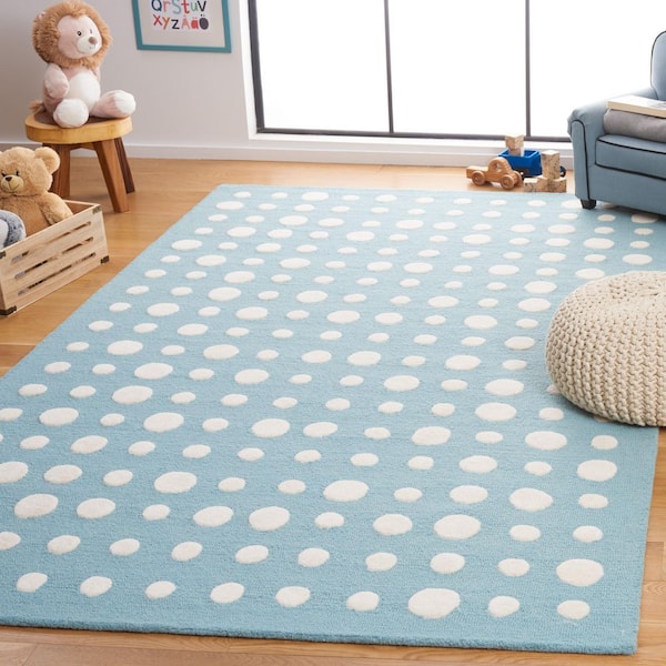 Kids 3 ft. x 5 ft. Blue/Ivory Abstract Polka-Dot Area Rug