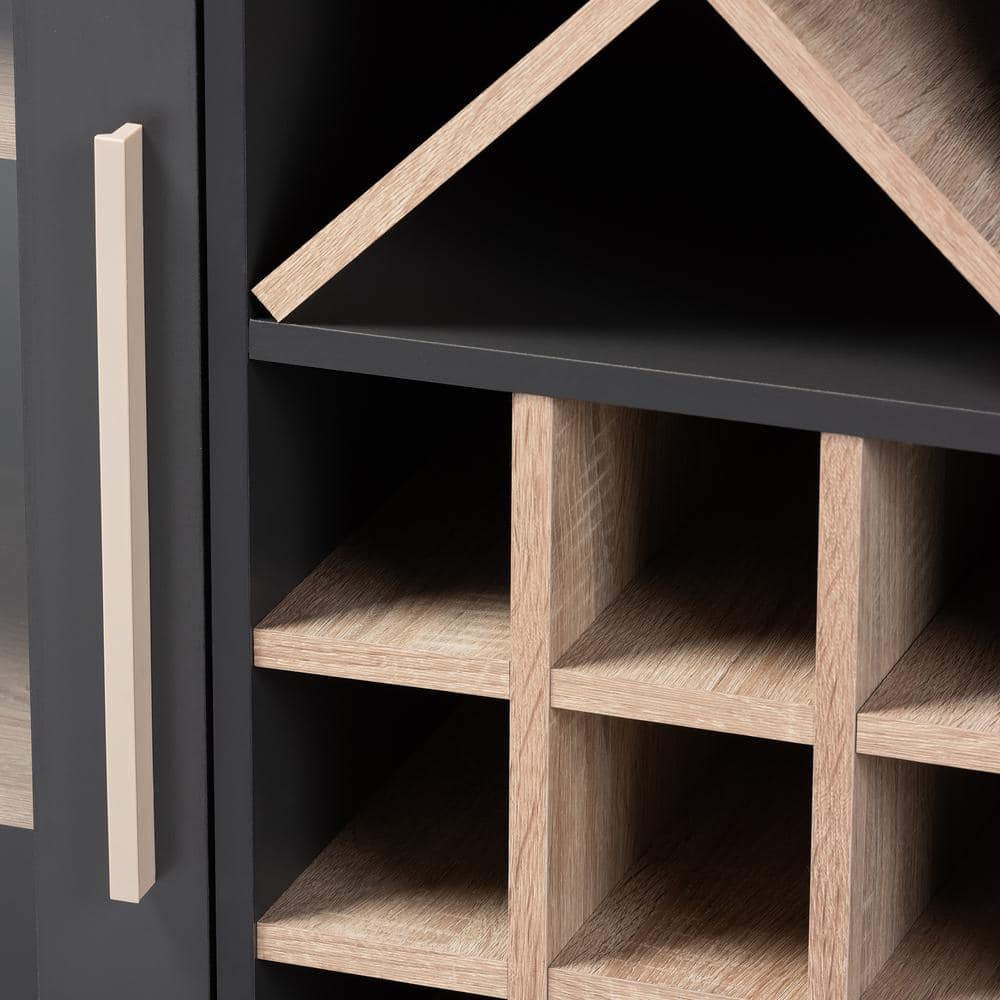 Pietro Mid-Century Dark Grey and Oak 24-Bottle Wine Cabinet