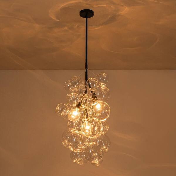 HUOKU 3-Light 15.7 in.W Matte Black Clear Glass Bubble Cluster