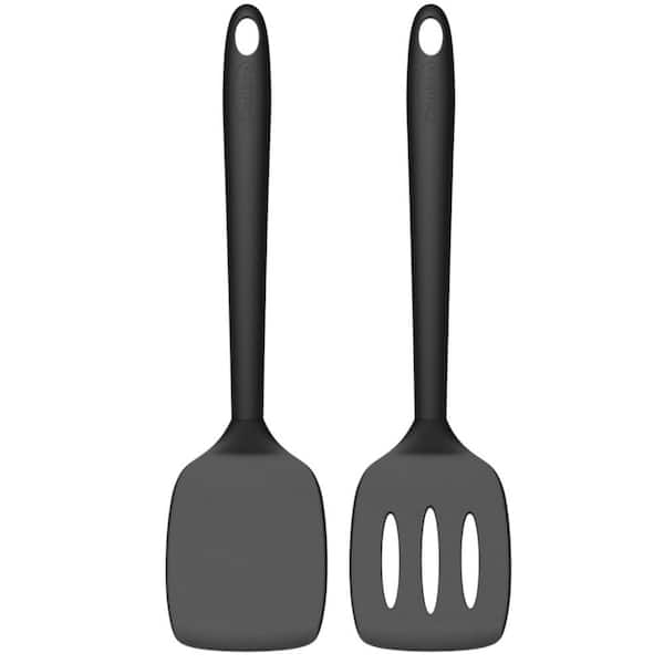 Silicone Spatula Set with High Heat Resistant for Cooking, Baking, Flipping, and Non-Stick Pans, Black (2-Pack)