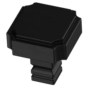 Notched 1-1/8 in. (28 mm) Classic Matte Black Cabinet Knob