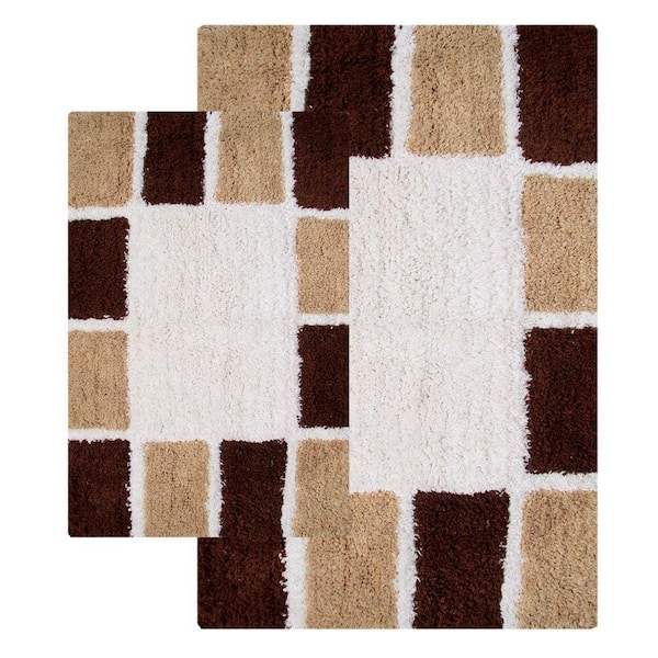 Chesapeake Merchandising 20 in. x 32 in. and 23 in. x 39 in. 2-Piece Mosaic Tiles Bath Rug Set in Chocolate