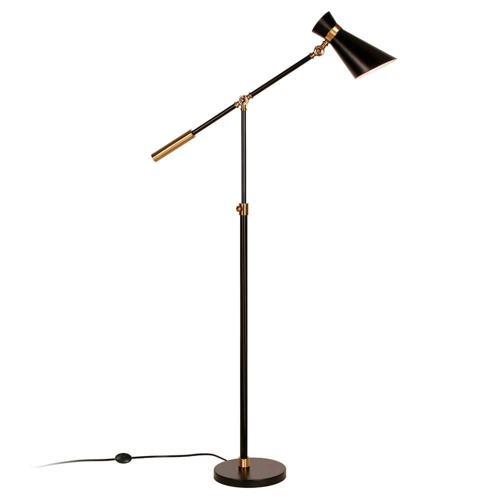 Adjustable Black and Brass Industrial Floor Lamp