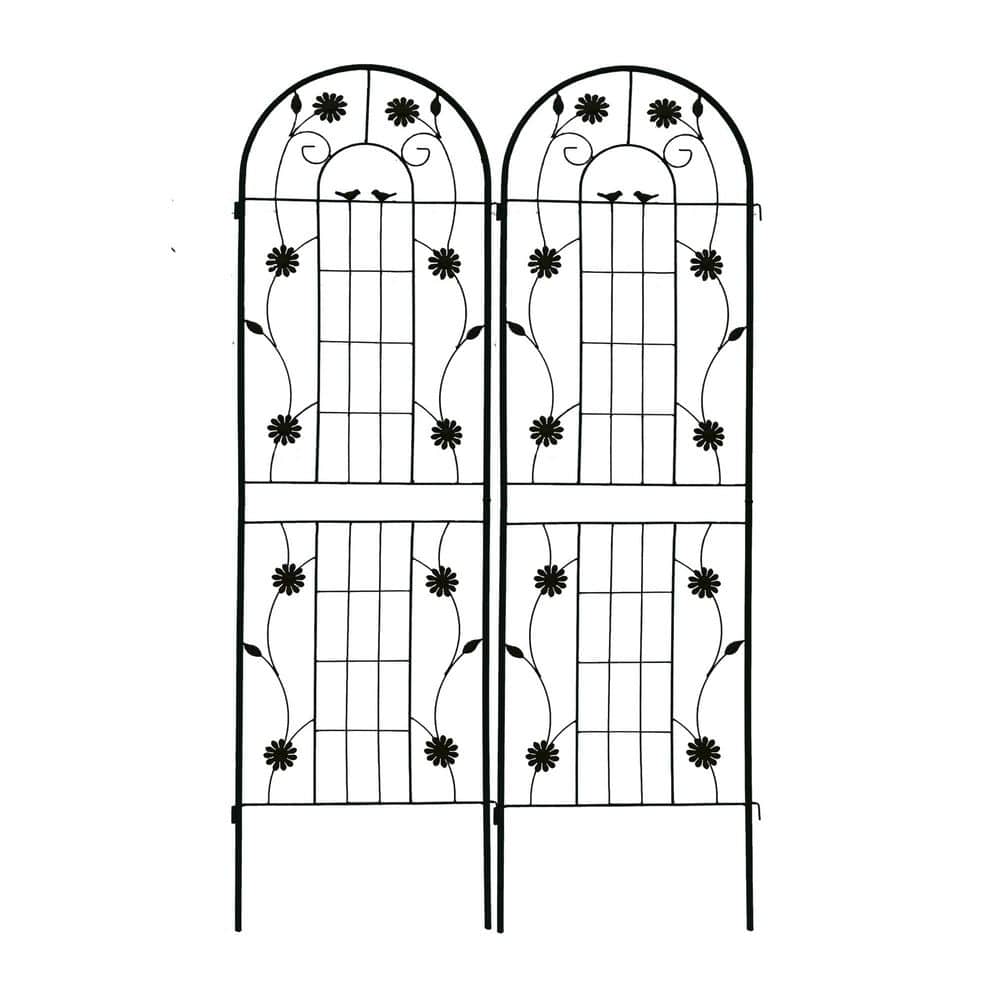 71 in. Black Iron Arch Garden Trellis, Fence Plant Trellis for Outdoor Climbing Roses Vines Support (2-Pack)