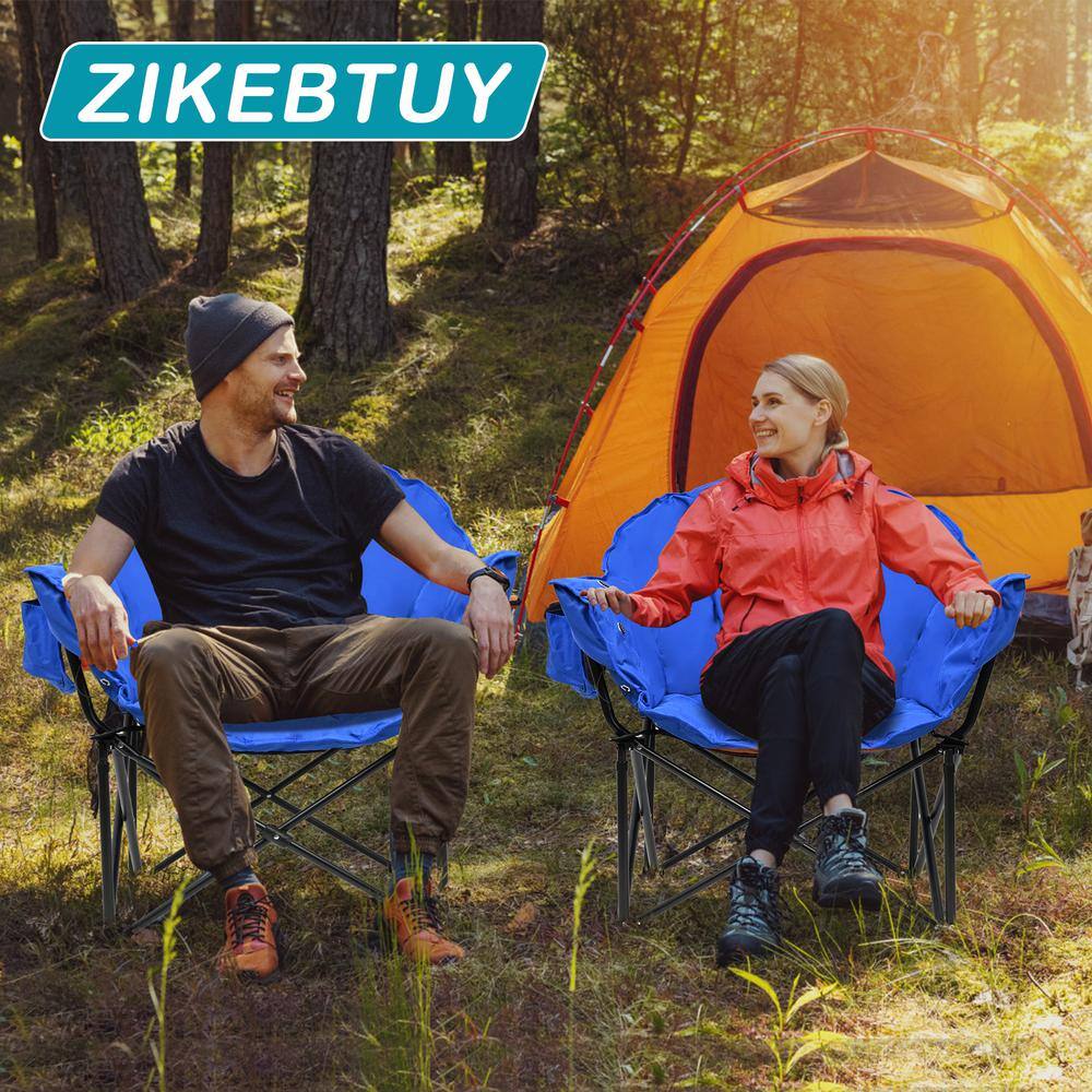 Blue Heated Moon Camping Chairs with Steel Frame, 2-Pack