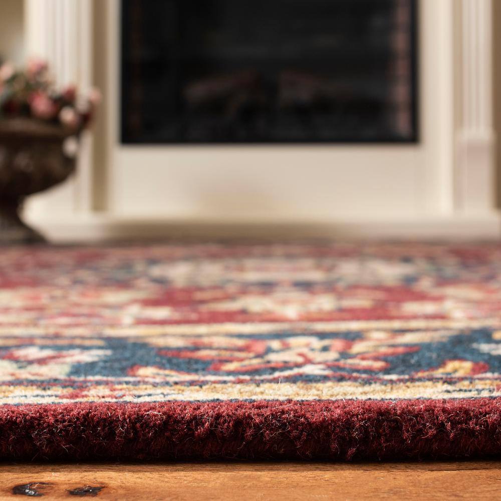 Classic Burgundy and Navy Hand-Tufted Wool Area Rug