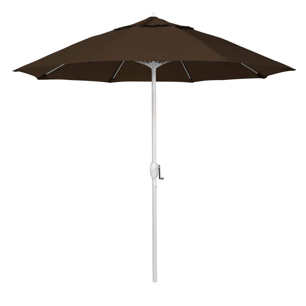 9 ft. Matted White Aluminum Market Patio Umbrella Fiberglass Ribs and Auto Tilt in Mocha Pacifica price history on PriceWatchPro