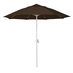 9 ft. Matted White Aluminum Market Patio Umbrella Fiberglass Ribs and Auto Tilt in Mocha Pacifica