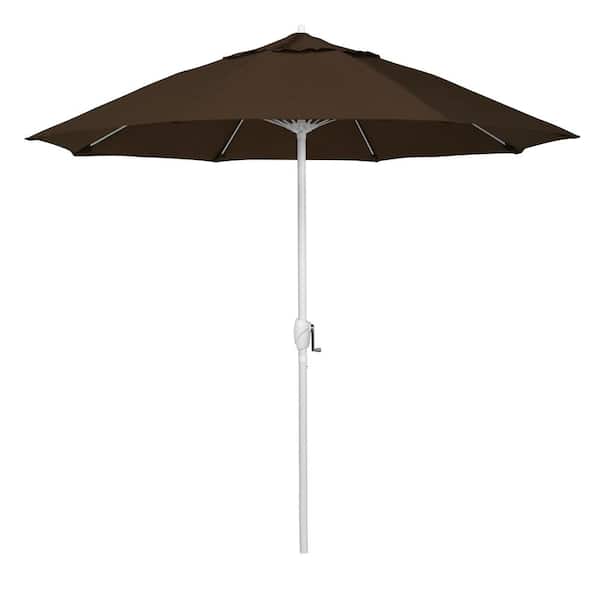 California Umbrella 9 ft. Matted White Aluminum Market Patio Umbrella Fiberglass Ribs and Auto Tilt in Mocha Pacifica