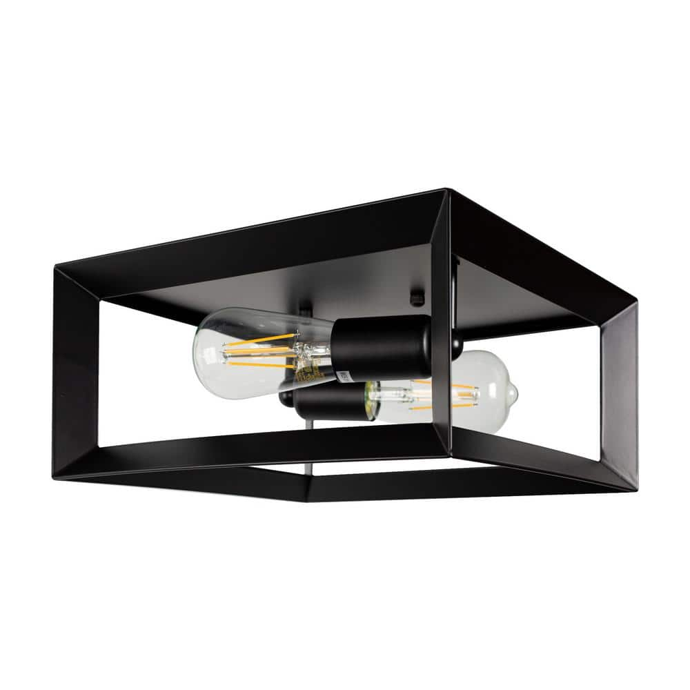 YANSUN 2-Light Black Farmhouse Caged Square Flush Mount Industrial ...