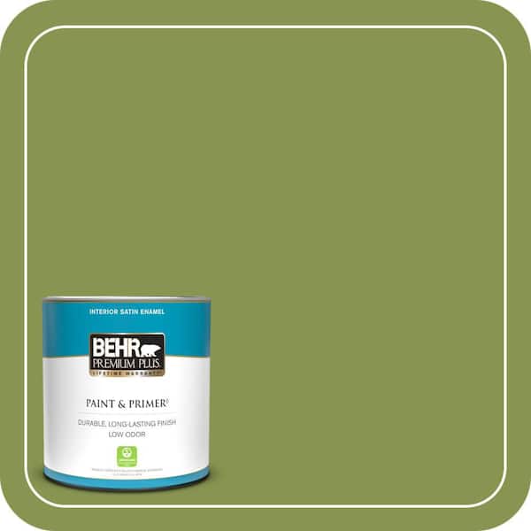 BEHR PREMIUM PLUS 1 qt. #M350-6 Frog Satin Enamel Low Odor Interior Paint & Primer