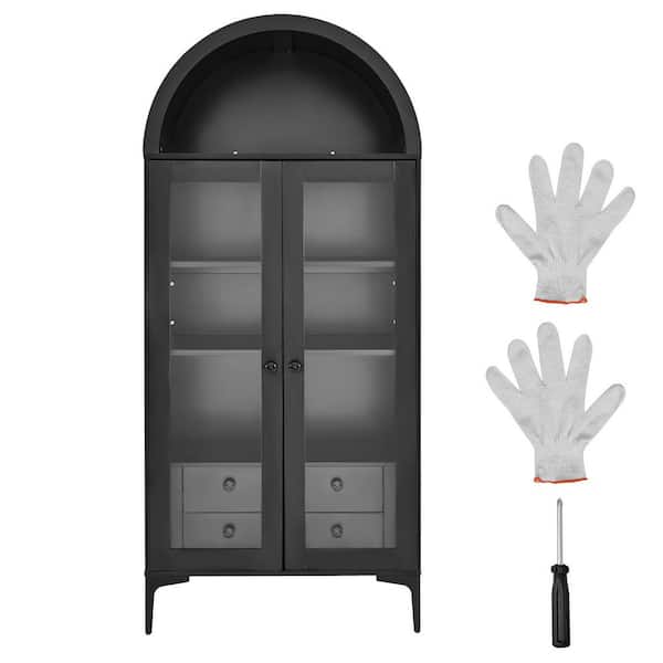 Arched Glass Display Cabinet with Doors, 4-Tier Storage Unit with 2 Adjustable Shelves, 70In. Tall Curio Cabinet