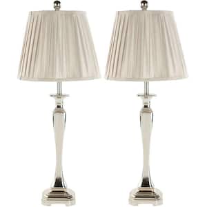 Athena 28 in. Silver Curved Table Lamp with Silver Pleated Shade (Set of 2)