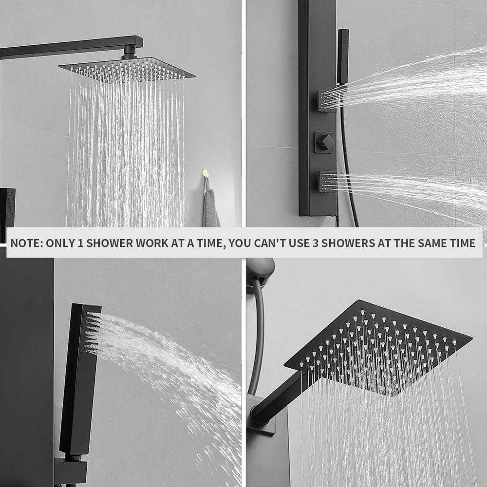 Matte Black Brass Shower Panel System with Adjustable Rainfall Shower Head