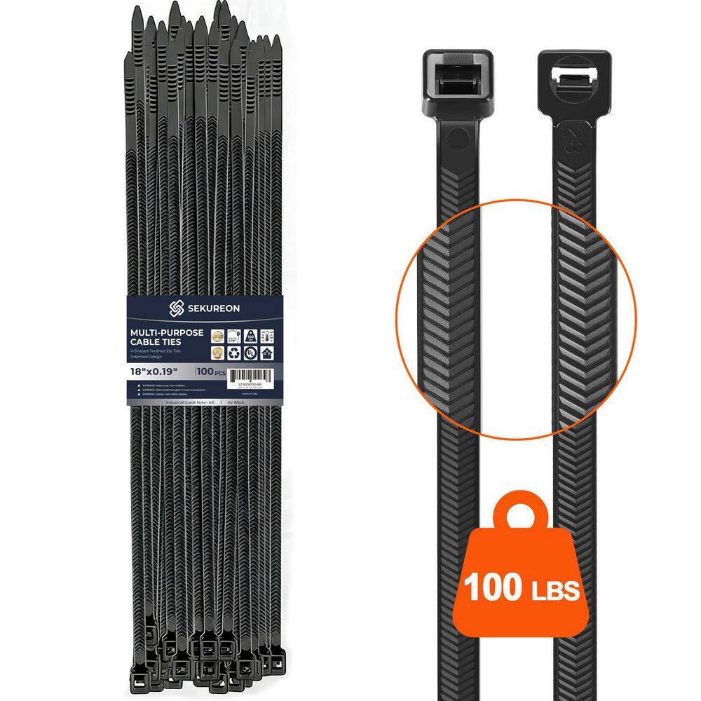 18 in. Zip Ties Double Sided Toothed 100 LBS Tensile Strength Heavy Duty Cable Wire Ties Nylon Tie Wraps Black 100 Pack price history on PriceWatchPro