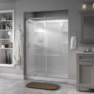 Contemporary 60 in. x 71 in. Frameless Sliding Shower Door in Nickel with 1/4 in. Tempered Frosted Glass