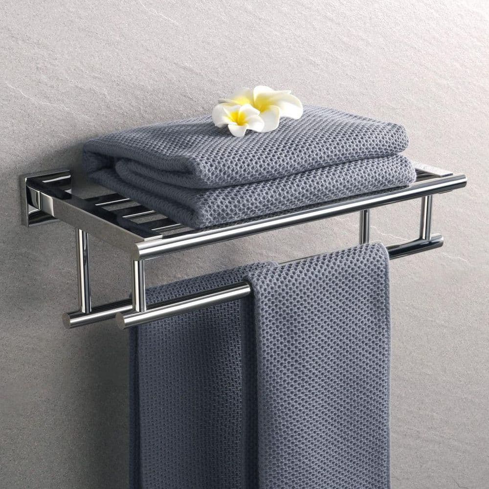Polished Chrome 16-Inch Wall Mounted Double Towel Rack