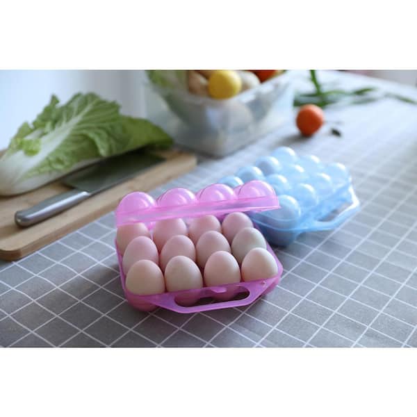 Basicwise Clear Plastic Egg Carton 12 Egg Holder Carrying Case with Handle Set of 2