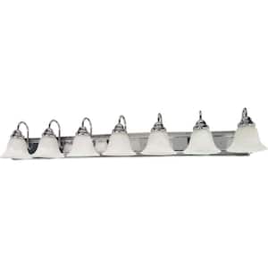 7-Light Polished Chrome Vanity Light with Alabaster Glass Bell Shades