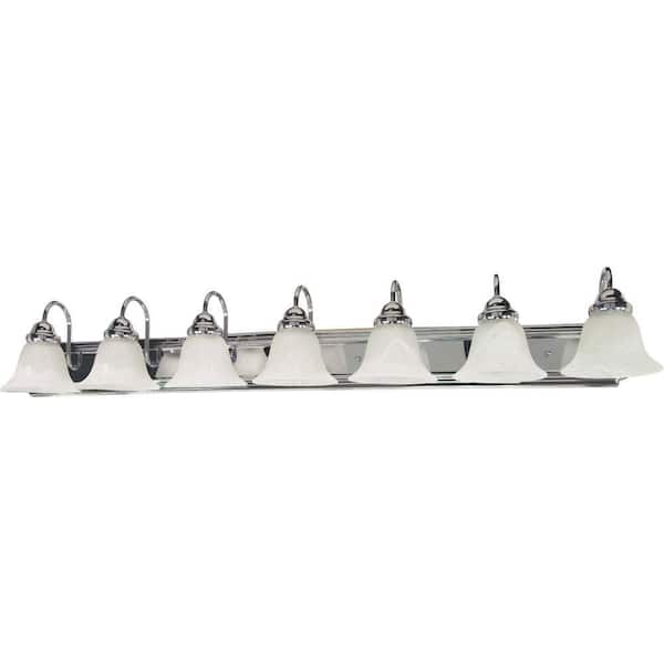 SATCO 7-Light Polished Chrome Vanity Light with Alabaster Glass Bell Shades