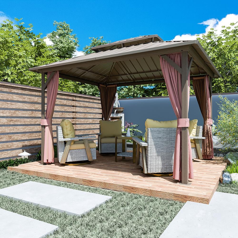 10 ft. x 12 ft. Metal Gazebo With Double Steel Roof, Mosquito Netting & Curtains price history on PriceWatchPro