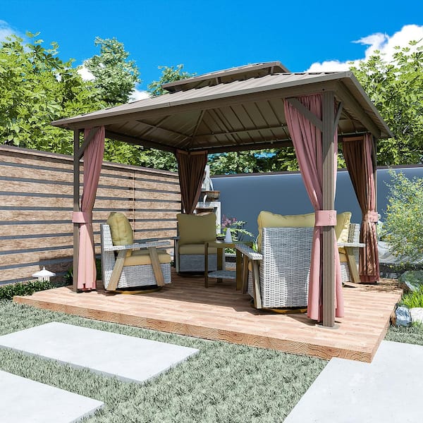 INMITOM 10 ft. x 12 ft. Metal Gazebo With Double Steel Roof, Mosquito Netting & Curtains