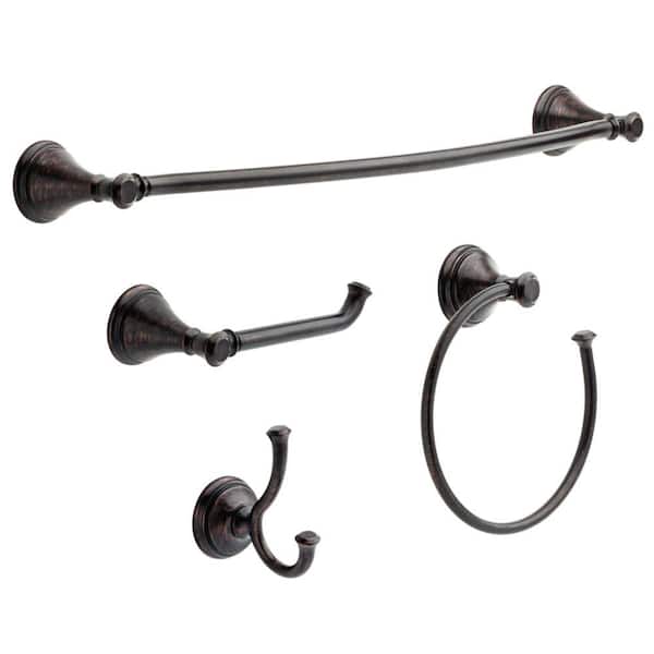 Delta Cassidy 4-Piece Bath Hardware Set with 24 in. Towel Bar, Toilet Paper Holder, Towel Ring, Towel Hook in Venetian Bronze