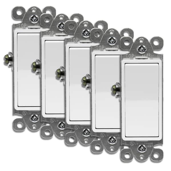 ENERLITES 15 Amp Rocker Light Switch, 3-Way or Single Pole Decorator, White (5-Pack)