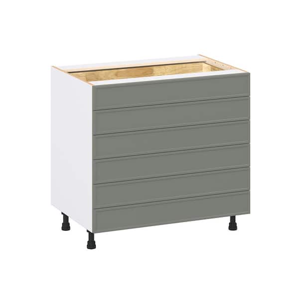 Fairview Moss Green Slim Shaker Assembled Base Kitchen Cabinet with 6 Drawers (36 in. W x 34.5 in. H x 24 in. D)