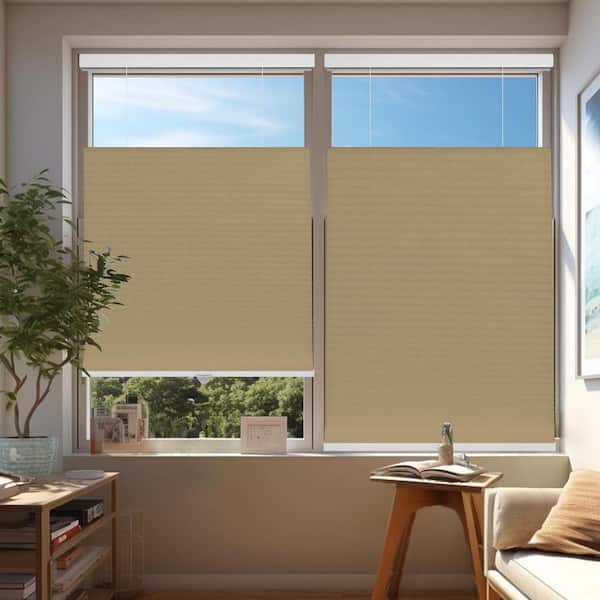 Cut-to-Size Sand Light Filtering Cordless Top Down Bottom Up Polyester Cellular Shades 72 in. W x 72 in. L