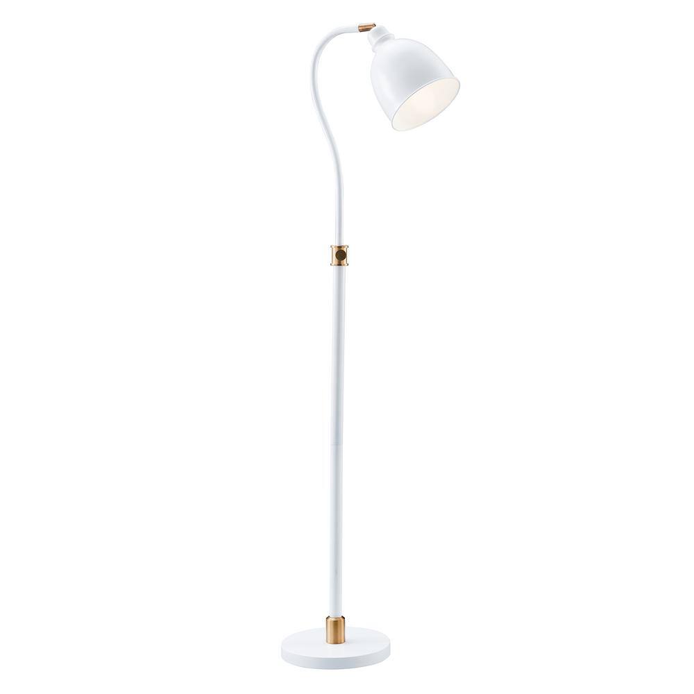 Matte White and Brass Adjustable Arc Floor Lamp with Smart Home Compatibility