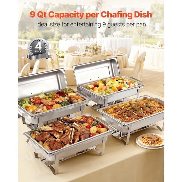 VEVOR 9 Qt. Rectangle Chafing Dish 4-Pack, Stainless Steel, Hollow