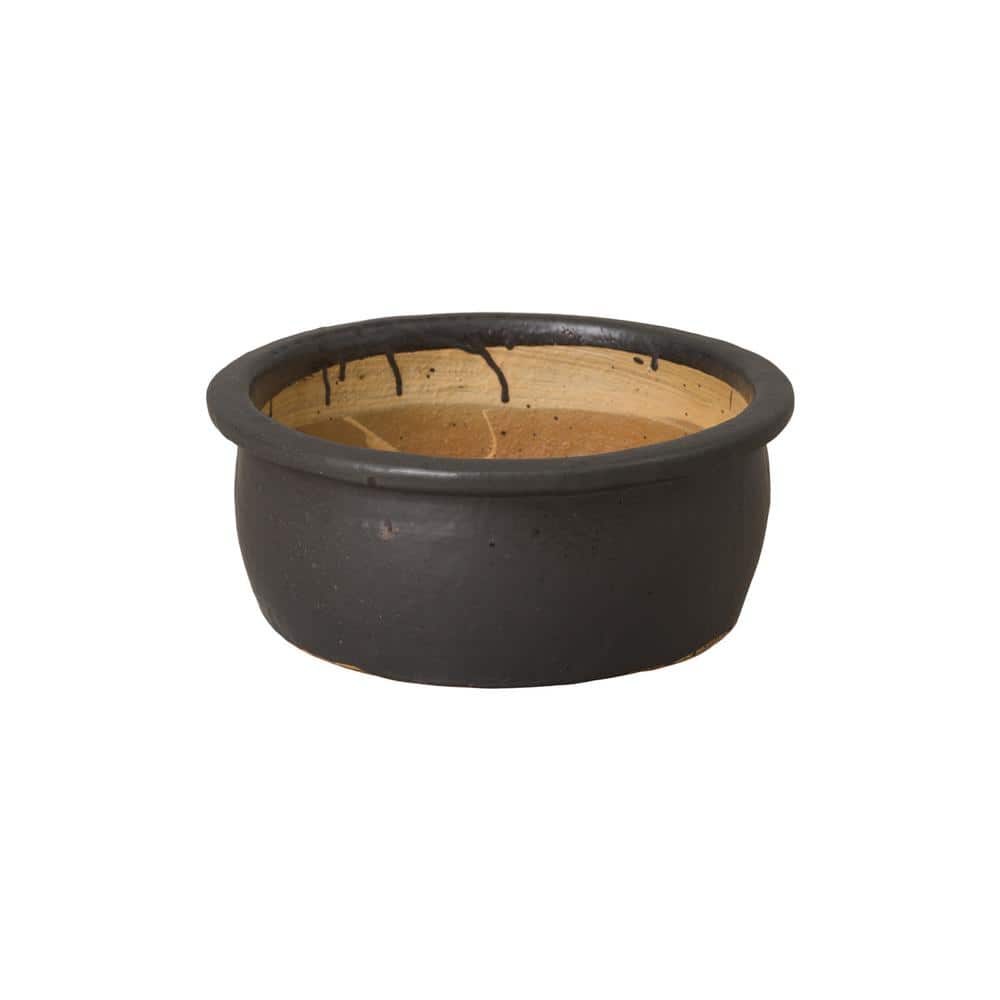 Emissary 14 in. Dia Matte Black Ceramic Shallow Planter with Lip 09751MB-1  - The Home Depot