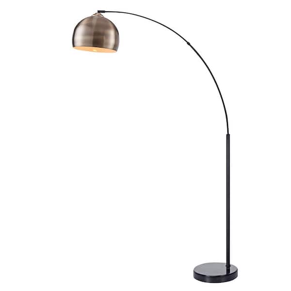 Teamson Home Arquer Arc 68" in. Brass Arc Floor Lamp with Faux Black Marble Base and Bell Shade