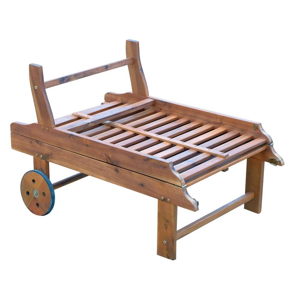 Teak Acacia Wood Outdoor Folding Chaise Lounge with Wheels