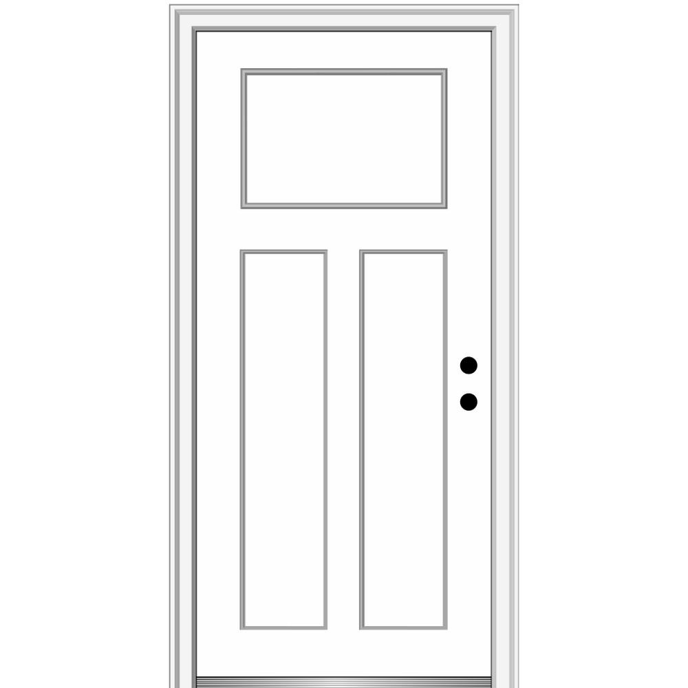 MMI Door 32 in. x 80 in. LeftHand Inswing Craftsman 3Panel Shaker Classic Painted Fiberglass