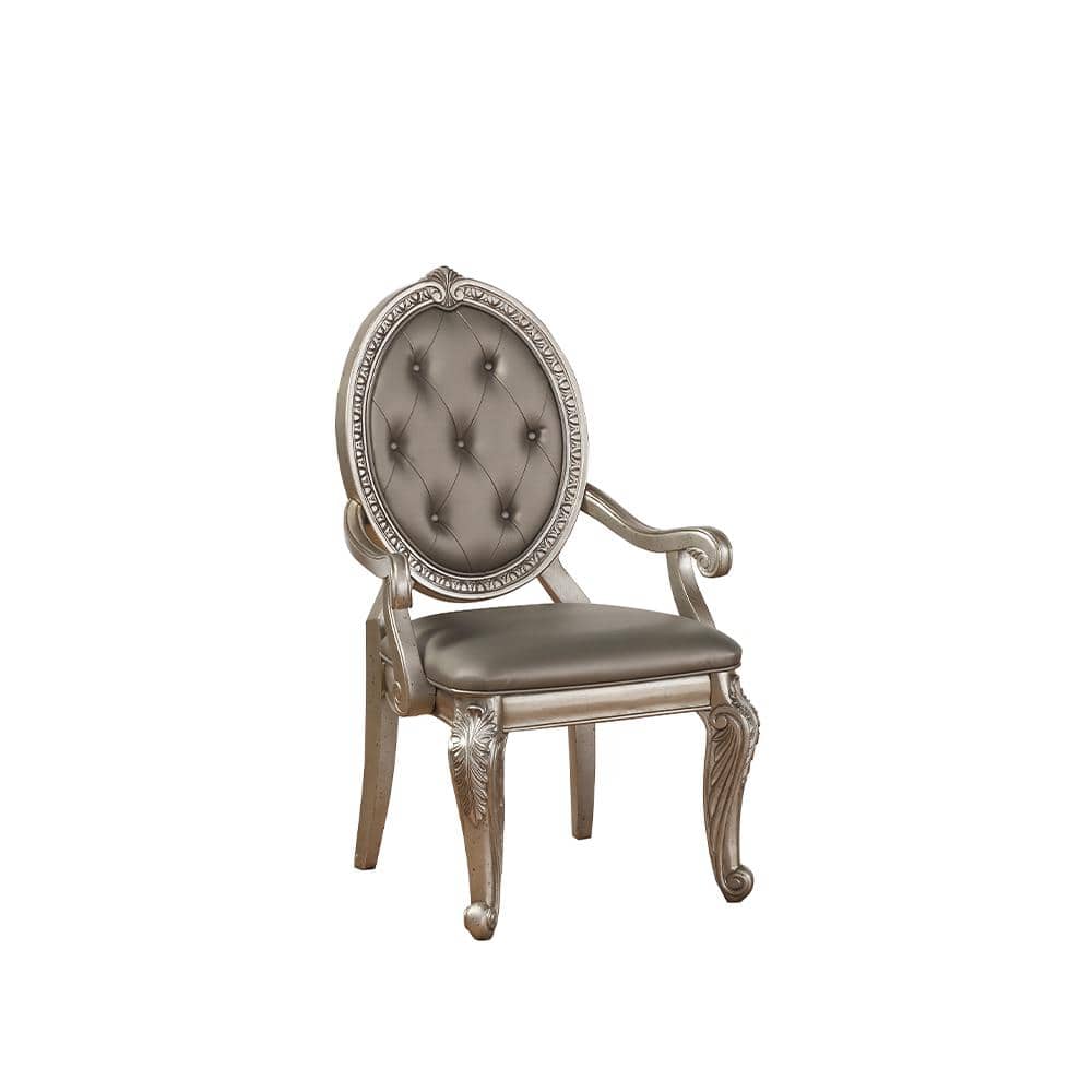 Northville 24" Gray Faux Leather and Wood Antique Arm Chair