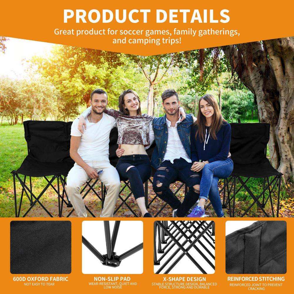Noir 6-Seater Folding Outdoor Bench with Steel Frame