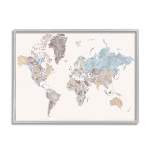 "World Map with Borders Contrasting Regional Tones" by BlursByAI Framed Abstract Texturized Art Print 16 in. x 20 in.