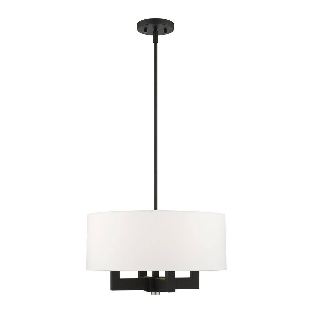 Black and Off-White 4-Light Drum Chandelier